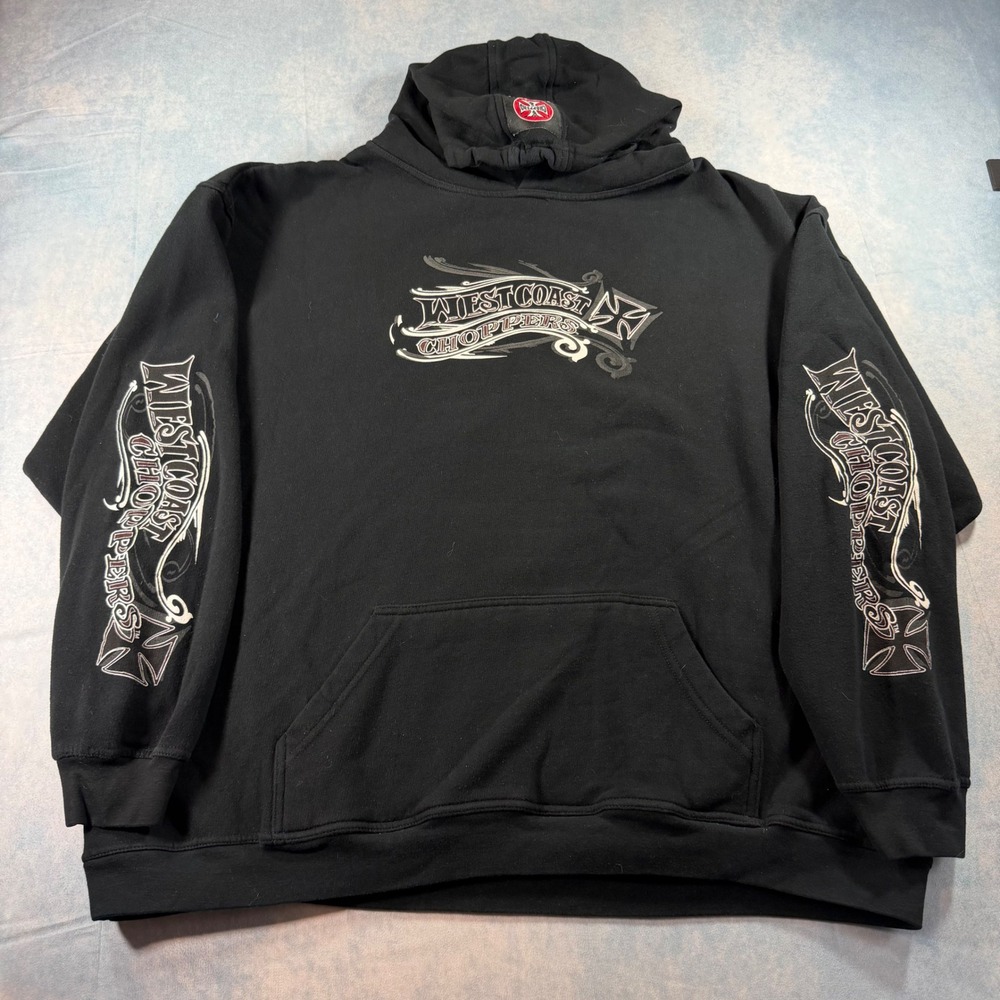 West Coast Choppers Hoodie Mens 2XL Black Excellent Jesse James Graphic Logo Y2K